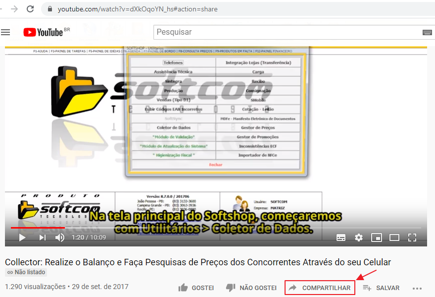 Botão Compartilhar do YouTube