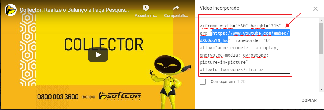 Código de incorporação do YouTube