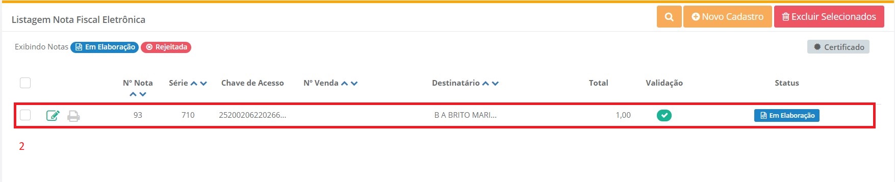 Tela de listagem de Notas Fiscais no Softcomshop.