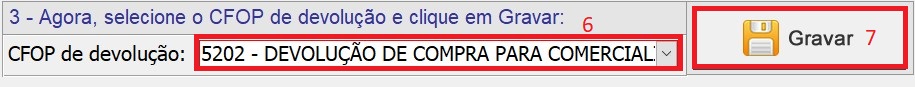 Imagem mostrando o campo CFOP e o botão Gravar