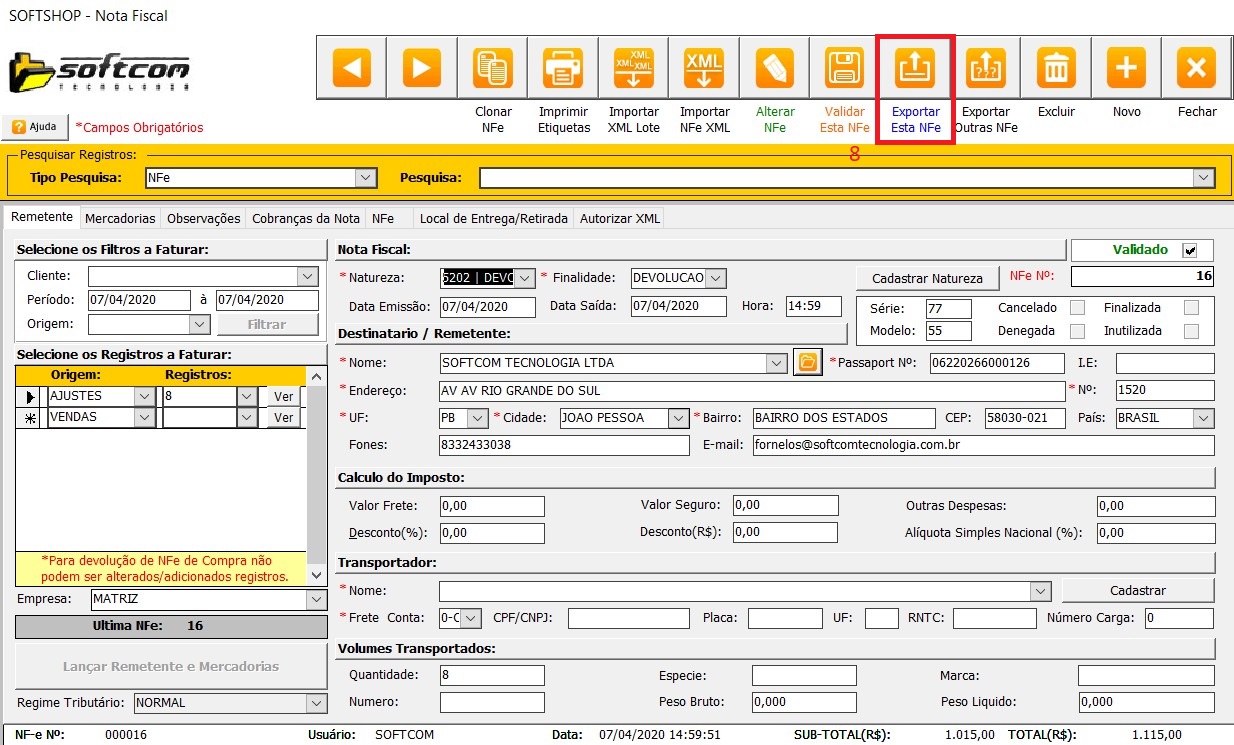 Imagem da NFe gerada