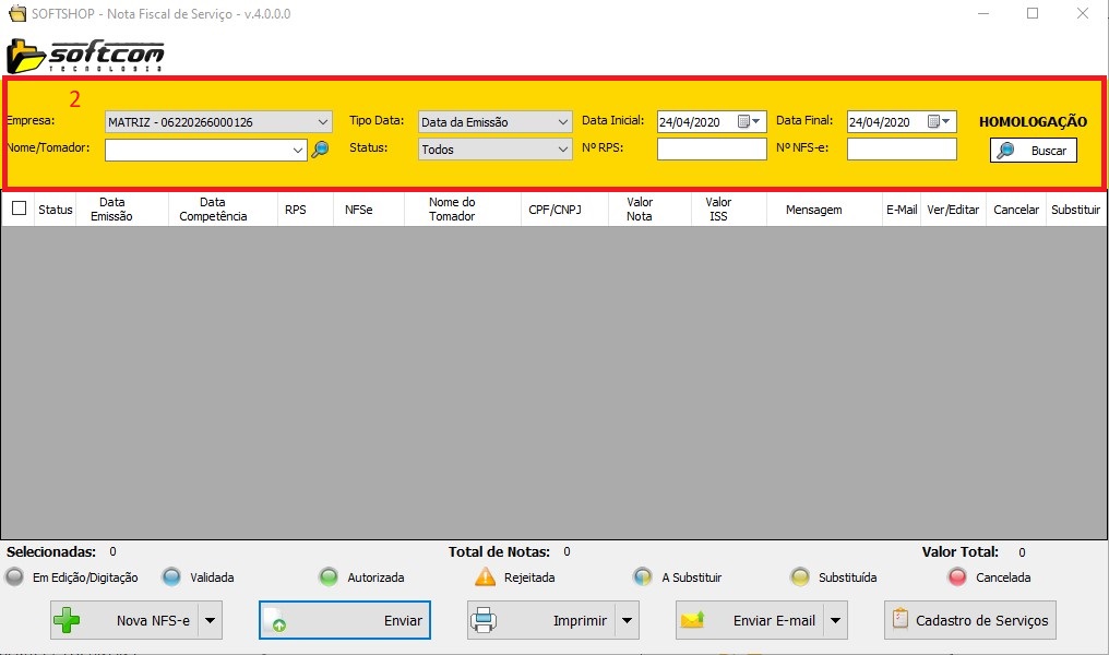 Filtros de busca de NFS-e